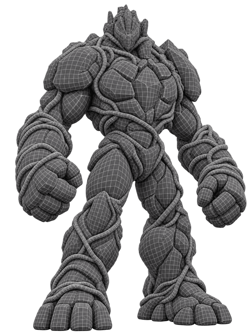 Golem model shown as clean quad wireframe