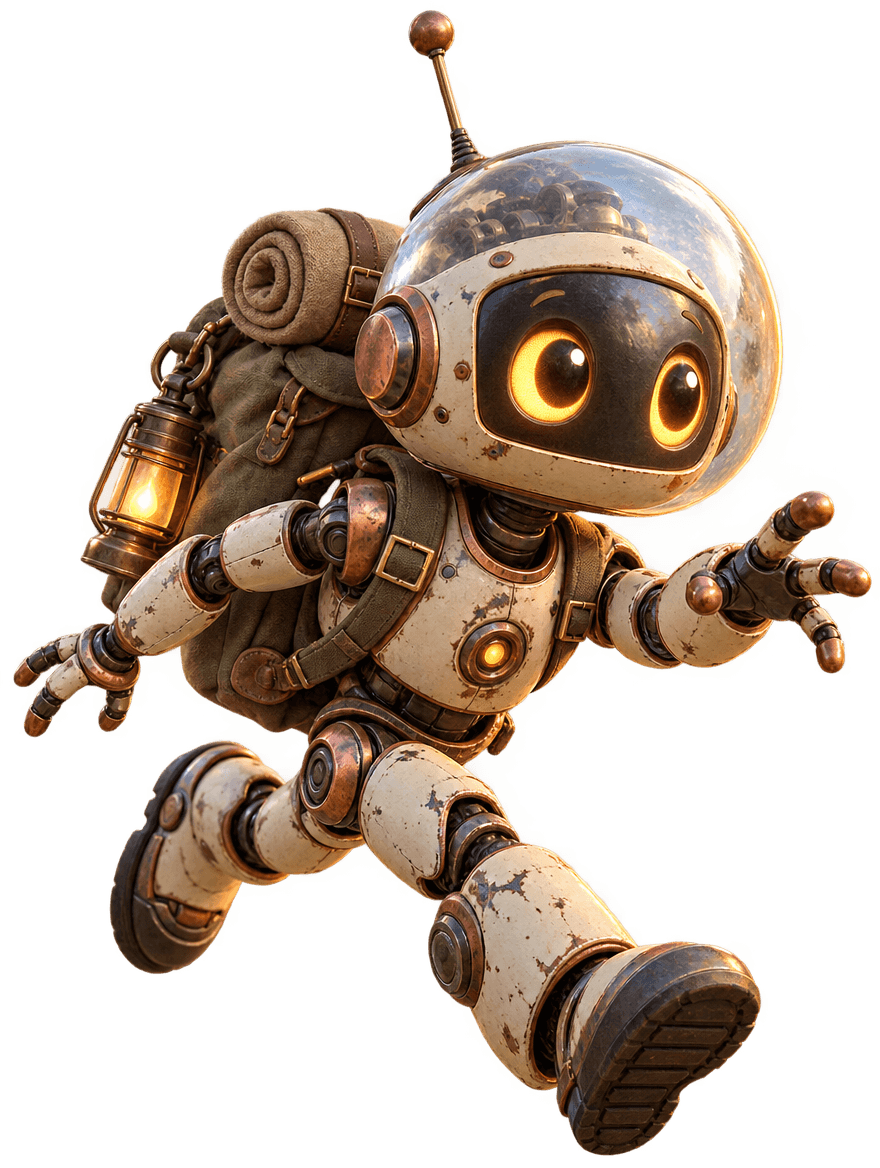 Stylised robot explorer leaping